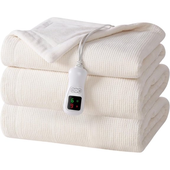 Electric Heated Blanket Full Size, Washable Blanket Warmer for for Adults, Heating Super Cozy Soft Fabric, 72" x 84", 9 Heat Levels, 1-9H Auto-Off, ETL Certified, Cream