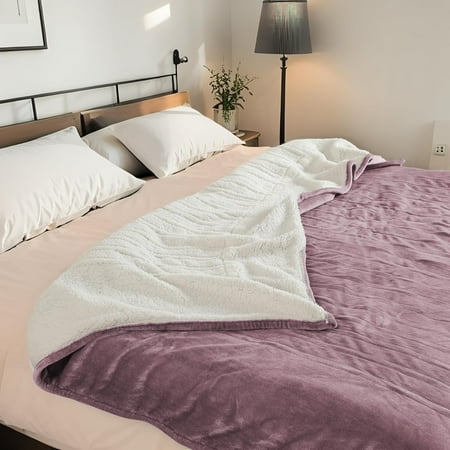 Electric Heated Blanket King Size 90"x100" - Dual-Sided with Microplush & Sherpa Fabric, 4 Heat Settings & 10 Hours Auto Off, Dual Controller, Machine Washable - Berry