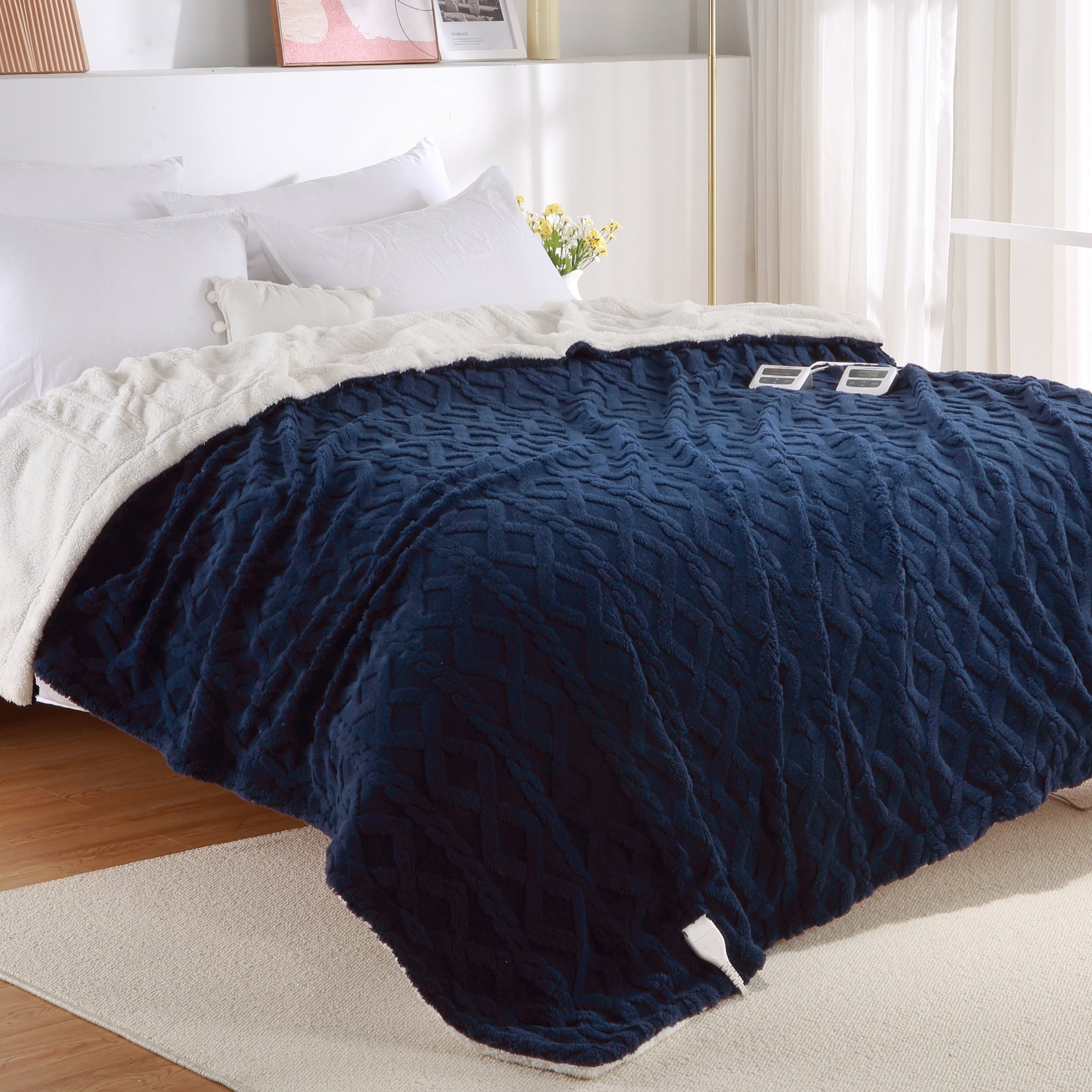 Electric Heated Blanket Queen Size 84" x 90" Dual Control Thick Tufted