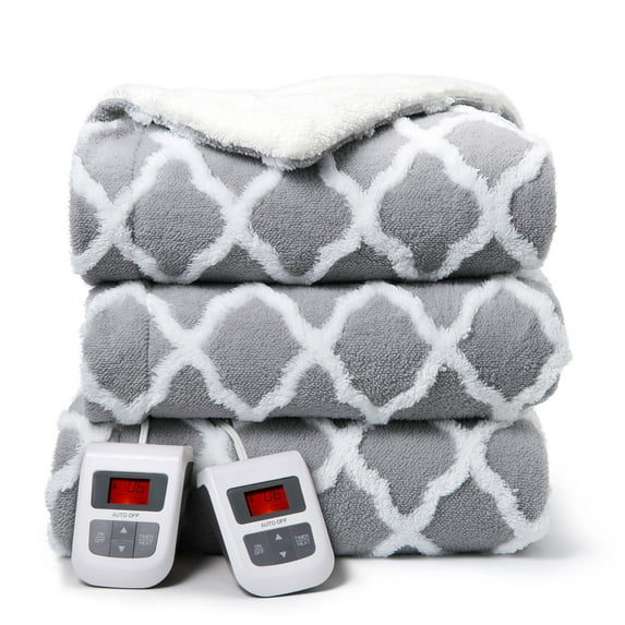 Electric Heated Blanket Queen Size 84"x90", Fast Heating with 6 Heat Levels, 20 Time Models, Dual Control, Machine Washable, Gray