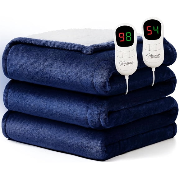 Electric Heated Blanket Queen Size - 84"x90" Heating Blanket Queen Size Dual Control 1/2/4/6/8 Hours Auto-Off 10 Heat Level Over-Heat Protection Flannel Sherpa ETL Certification