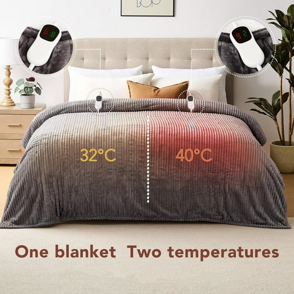 Electric Heated Blanket Queen Size - 84"x90" Heating Blanket Queen Size Dual Control 1/2/4/6/8 Hours Auto-Off 10 Heat Level Over