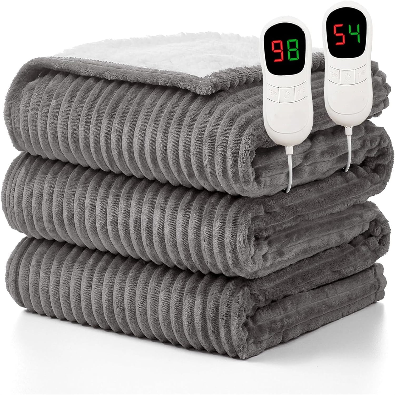 Electric Heated Blanket Queen Size - 84"x90" Heating Blanket Queen Size Dual Control 1/2/4/6/8 Hours Auto-Off 10 Heat Level Over