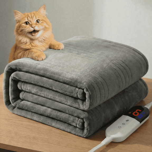 MaxKare Electric Heated Blanket Throw 50" x 60" 4 Hours Auto-off and 6 Heating Levels Single Fleece Blanket Grey