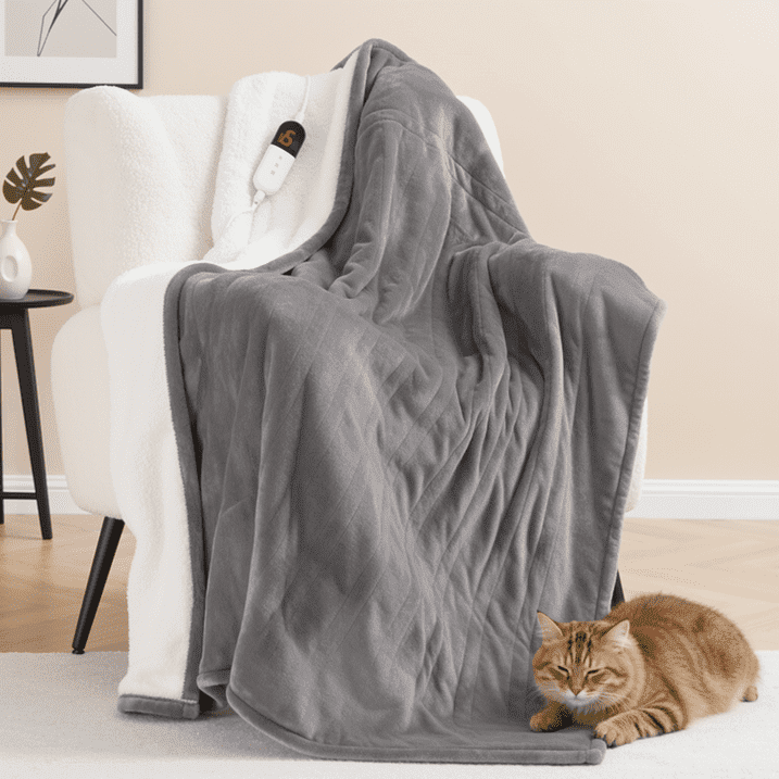 Naipo 50" x 60" Electric Heated Blanket Throw Upgraded Heating Wire with 4 Hour Auto Off and 6 Heat Levels Machine Washable