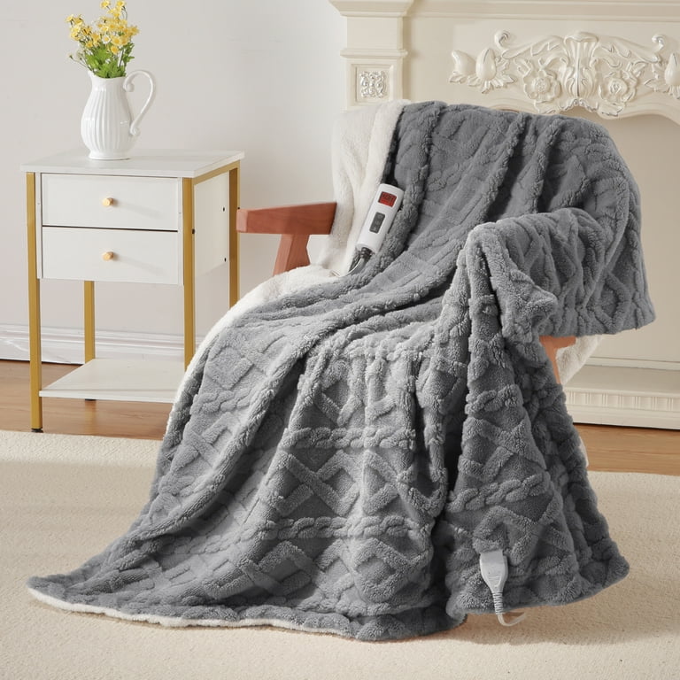 Electric Heated Blanket Throw 50x60, Thick Tufted Electric Blanket Throw  with 6 Heating Levels and 20 Time Settings, Machine Washable, Grey