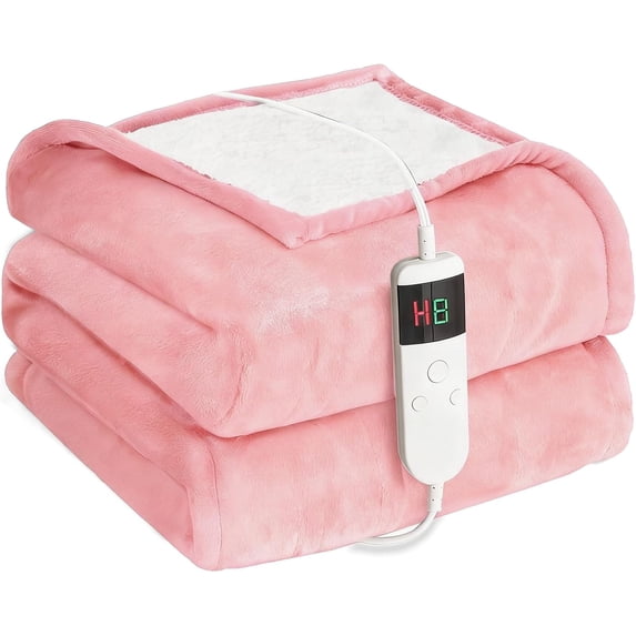 Electric Heated Blanket Throw Size 50''x60''-Control Heating Blanket, Soft & Warm Flannel 10-Level Temperature Control, 8 Hours Auto Off, Rapid Heating & Overheat Protection