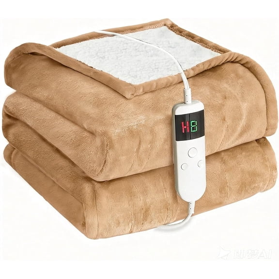 Electric Heated Blanket Throw Size 50''x60''-Control Heating Blanket, Soft & Warm Flannel 10-Level Temperature Control, 8 Hours Auto Off, Rapid Heating & Overheat Protection