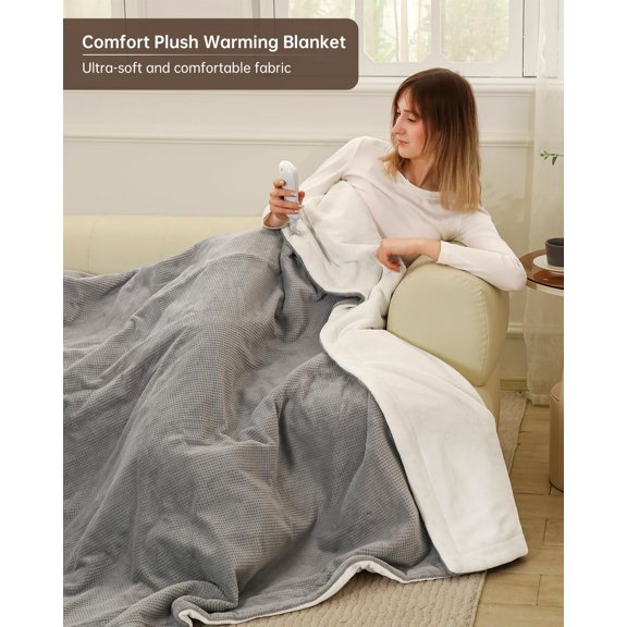 Electric Heated Blanket Throw Size, Washable Blanket Warmer for Home for Adults, Fast Heating, Super Cozy Soft Fabric, 50" x 60", 9 Heat Levels, 1-9H Auto-Off, ETL Certified, Gray