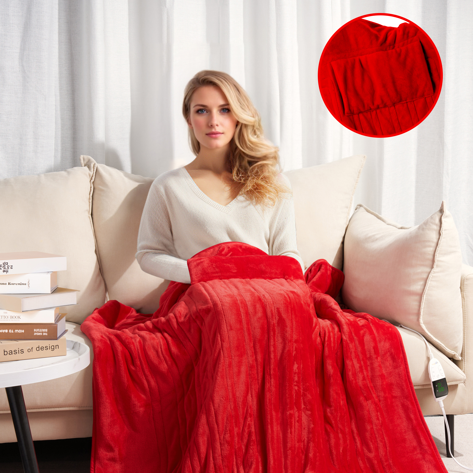 Electric Heated Blanket Throw w/ Hand Warmer for Kids & Adults