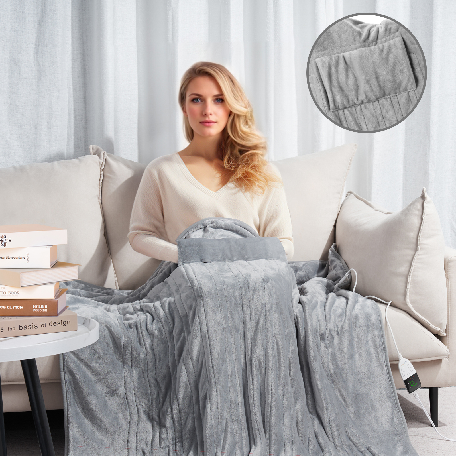 Electric Heated Blanket Throw w/ Hand Warmer for Kids & Adults