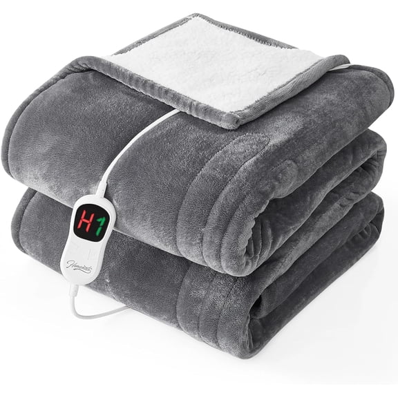 Electric Heated Blanket Twin - 62"x84" Heating Bed Blankets Throw with 10 Heating Levels 8 Hours Auto Off Fast Heating Over-Heated Protection Ultra Soft Warm Flannel ETL Certified Grey