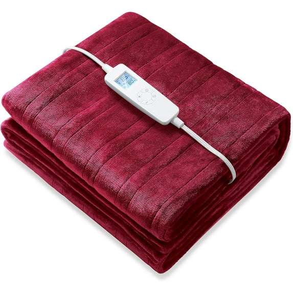 Electric Heated Blanket Twin Size 62" x 84" | 6 Levels Fast Heating & Machine Washable | Full Body Warming Soft Flannel Sofa Bed Blankets with Auto-Off Overheating Protection 8H Timer | Red