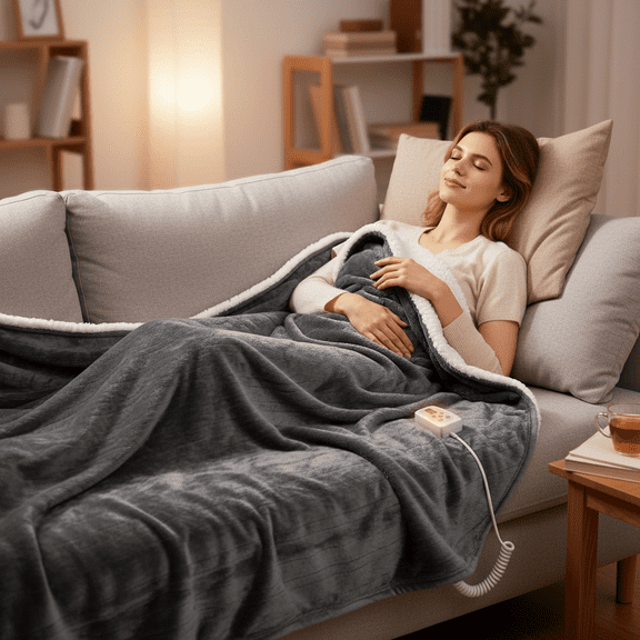Electric Heated Blanket, Twin Size Washable Blanket with 4 Heating Levels and Timer, Auto-Shut Off, Comfy Blanket for Napping, Sleeping, Relaxing Reading, RV Traveling