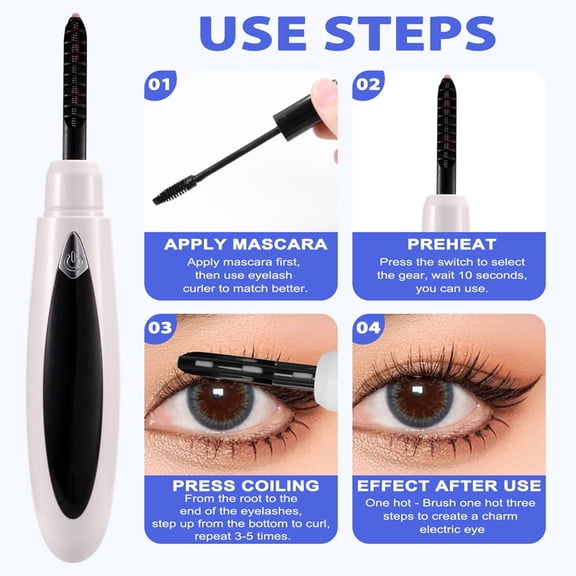 Electric Heated Eyelash Curler USB Charge Makeup Curling Kit Long Lasting Natural Eye Lash Curler White