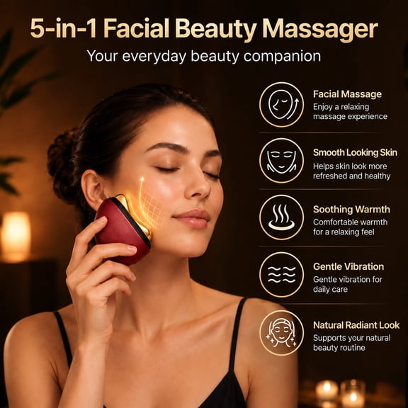 Electric Heated Facial Massager with Vibration, Red LED Light Beauty Tool, Gua Sha Face Sculpting Massage Tool for Women