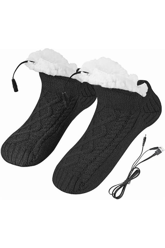Electric Heated Fleece Socks Slippers for Men Women, Winter USB Heating Pad Knitted Socks Foot Heater, Anti-Slip Thermal Heating Socks Foot Warmer for Indoor Home Office