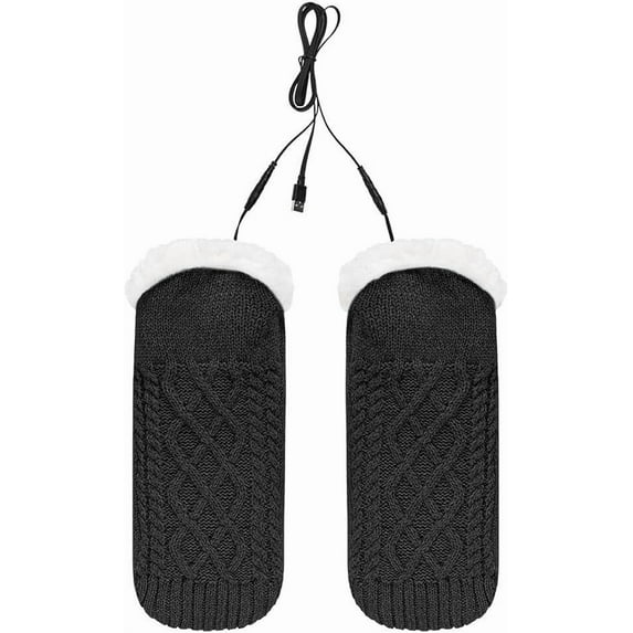 Electric Heated Fleece Socks Slippers for Men Women, Winter USB Heating Pad Knitted Socks Foot Heater, Anti-Slip Thermal Heating Socks Foot Warmer for Indoor Home Office Cold Feet