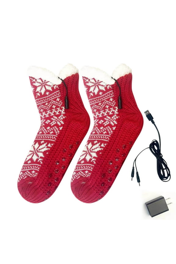 Electric Heated Fleece Socks Slippers for Men Women, Winter USB Heating Pad Knitted Socks, Heating Floor SockFoot Heater Anti-Slip Thermal Home Indoor Slippers Footwear Foot Warmer
