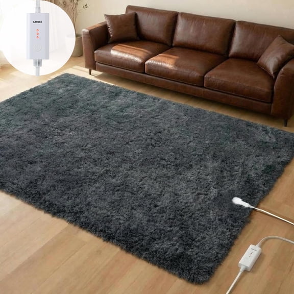 Electric Heated Floor Mat 4x6 ft, Soft Plush Heated Area Rug & Under Desk Foot Warmer, 3 Heat Settings & 10H Auto-Off, Silent Space Heater Alternative for Home Office, Living Room & Gaming, Dark Grey