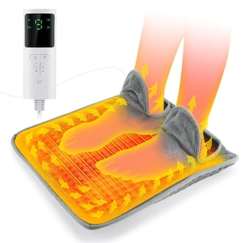 Electric Heated Foot Warmer, Double Sided Foot Heating Pad for Men and Women, Under Desk Feet Warmer with 9 Temperature & 4 Timer Setting, Machine Washable, Fast Heating, 16 * 16in, Gray