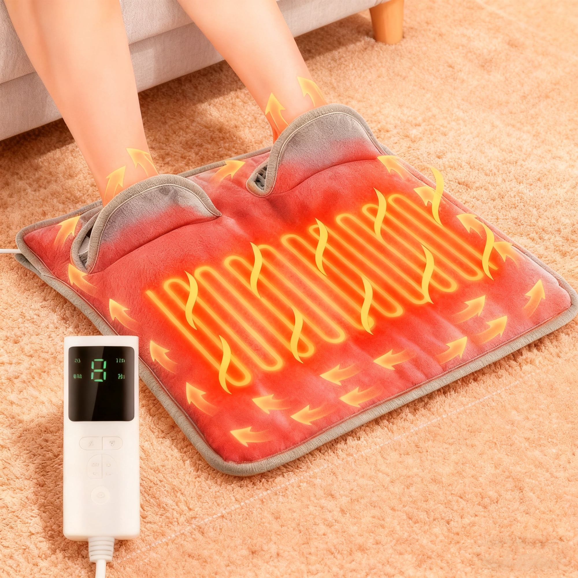 Electric Heated Foot Warmer for Men and Women, Feet Heating Pads Electric Feet Warmer with LCD Display & 9 Temperature Setting, Heated Foot Warmers for Under Desk, Office,Home