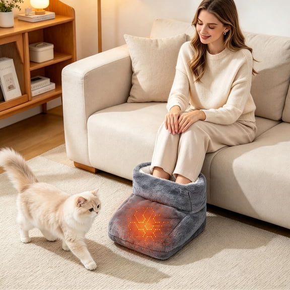 Electric Heated Foot Warmer, USB Plush Foot Pocket, Adjustable Warm Boot with Washable Cover for Home and Office