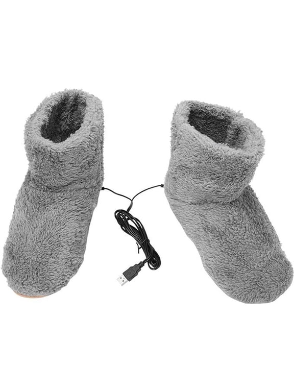 Electric Heated Foot Warmer Winter USB Electric Heating Shoes Plush Soft Foot Heating Pad Washable Snow Boots Slipper Insole Heater Sleep Relieve Discomfort Keep Warm for Adult Gift