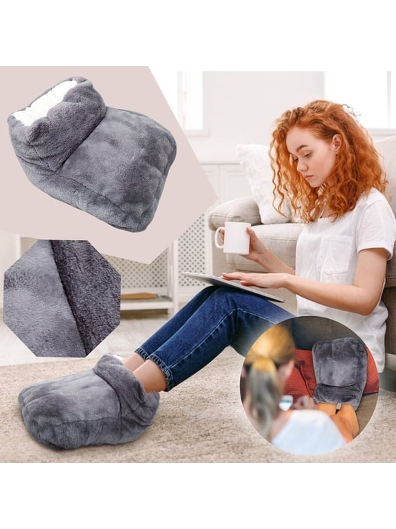 Electric Heated Foot Warmers for Men Women Thick Plush Foot Heater Winter USB Rechargeable Thermal Heating Ankle Feet Warmer Boots Shoes gray