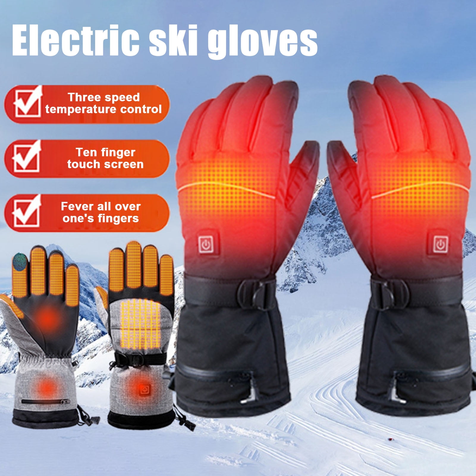 Electric Heated Gloves Battery Operated Winter Ski Gloves Waterproof Touchscreen Warming Gloves for Outdoor Motorcycle Hiking