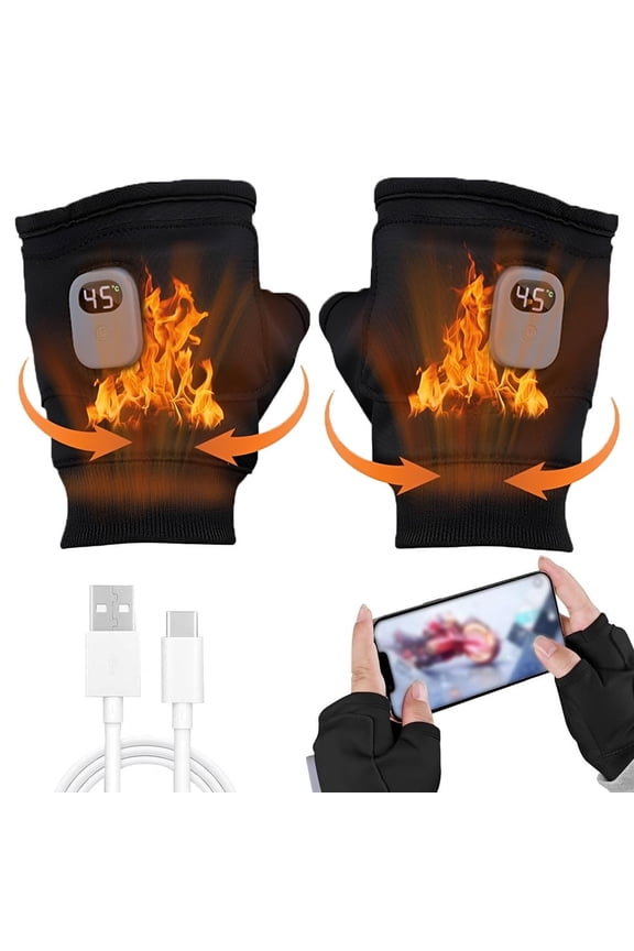 Electric Heated Gloves, Fingerless Hand Warmers for Women Man, 3 Temperature Settings, 360-Degree Rapid Heating, Touchscreen Gloves for Winter Cold Weather