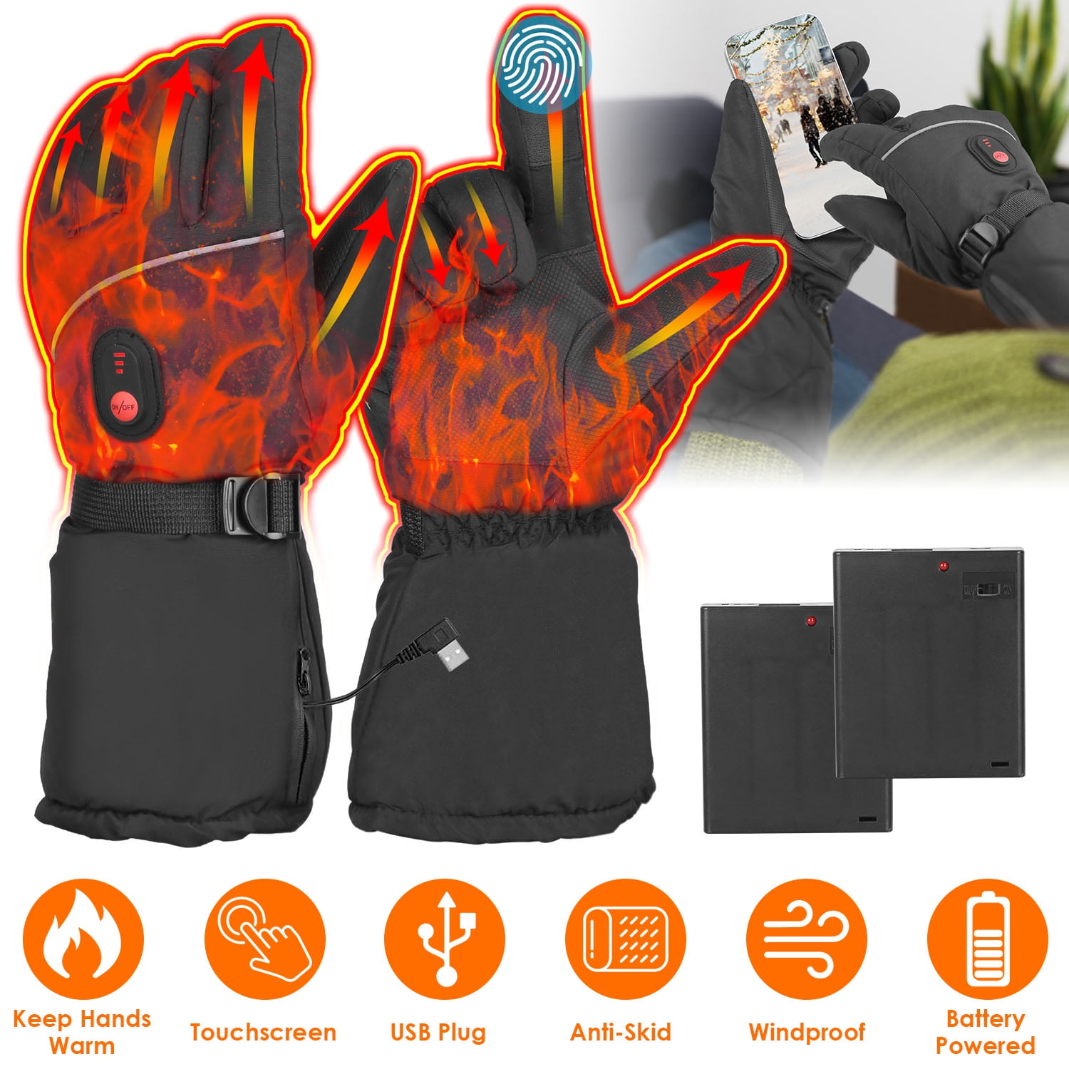 Electric Heated Gloves, iMounTEK Windproof Full Finger Rechargeable