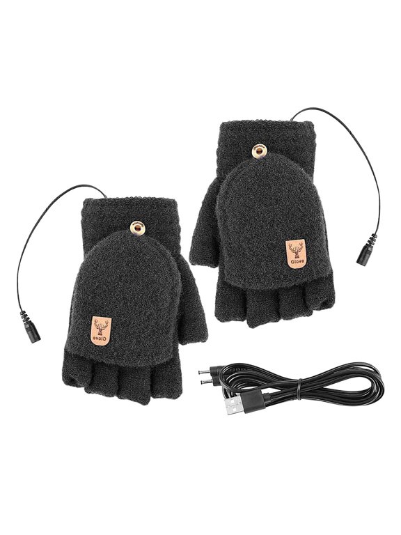 Electric Heated Half Finger Gloves Foldable Cover Knit Mitts USB Powered Winter Hand Warmer