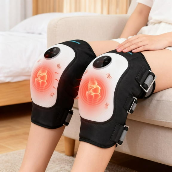 Electric Heated Knee Massager with Air Compression - 5000mAh High-Capacity Battery, Cordless Portable Body Massager for Pain Relief | Gift for Men Women, Black, 1 Pack