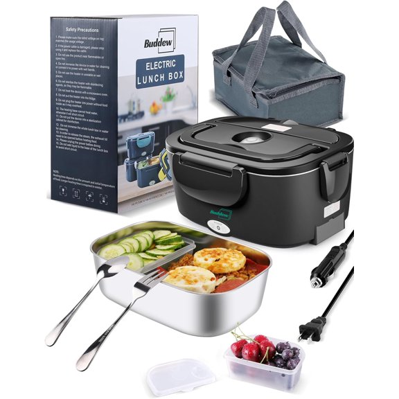 Electric Heated Lunch Box for Adults - 80W Fast Heating, 1.5L Food-Grade Stainless Steel, 12V/24V/110V Portable Food Warmer for Work Travel Car, Lonchera Electrica Portatil