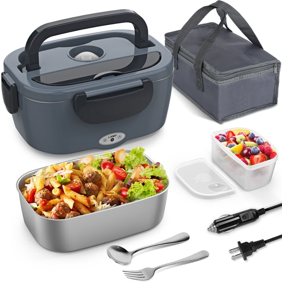 WisaKey Electric Lunch Box 60-80W, 12V/24V/110V Portable Food Warmer - 304 Stainless Steel Heated Lunch Box , Carry Bag - Car, Truck, Work