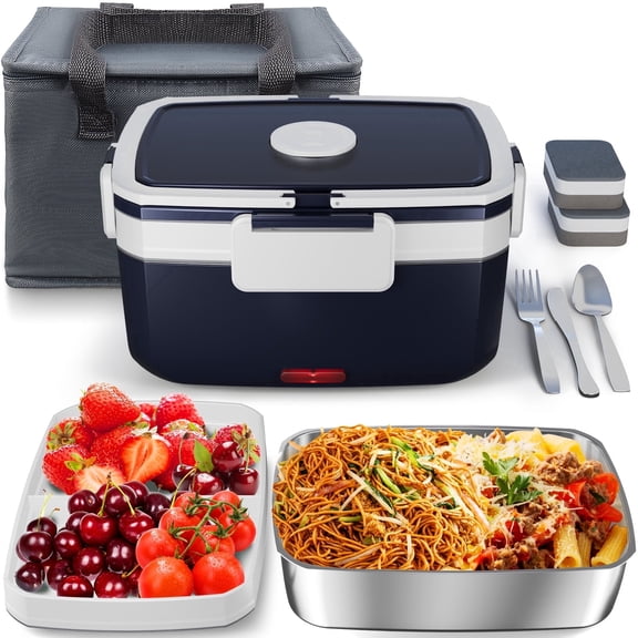 Sitlais Electric Heated Lunch Box, 3 L Double Layer Portable Food Warmer for Car and Truck, 90 W, Blue