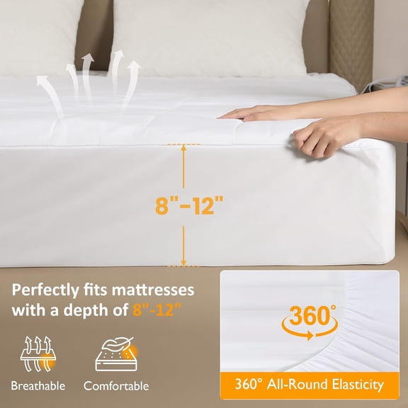 Electric Heated Mattress, Bed Mattress Pad with Dual Controller, Full Bed Warmer with 12-Hour Timer & 10 Heat Settings, Machine Washable, 60" x 80",White,Queen