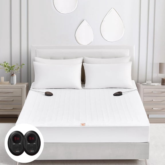 Electric Heated Mattress Pad Queen Size 60 in x 80 in 9 Heat Settings 1-12 Hour Auto Off Deep Pocket Fast Heating Machine Washable