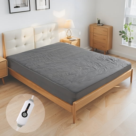 SUNNY HEAT Electric Heated Mattress Pad Twin Size 39''x75'' polyester 4 Heating Levels ＆ 10 Hour Auto Off,Stay Lightweight and comforter- Grey