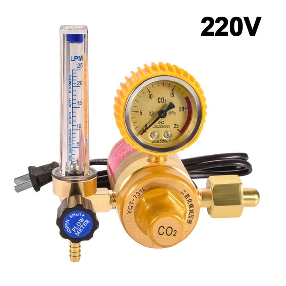 Electric Heated Pressure Regulator Valve G5/8 Female Thread 220V With Safety Relief Shockproof Alloy Body For Industrial Welding And Gas Control Systems(220V)
