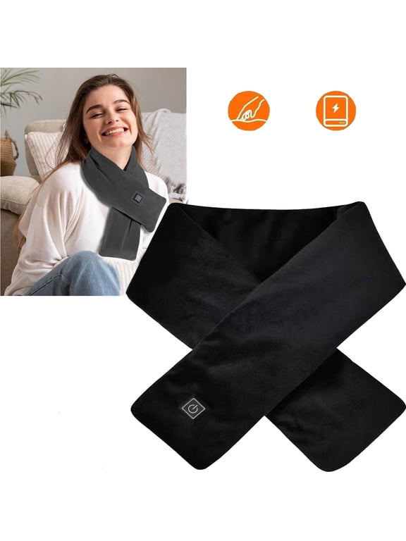 Electric Heated Scarf, 3 Heating Levels Rechargeable Heated Neck Warmer Great Gift for Men and Women (Black)