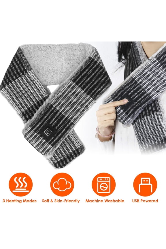 Electric Heated Scarf USB Heating Neck Wrap Unisex Winter Heated Neck Shawl Soft Warm Scarves w/ 3 Heating Modes
