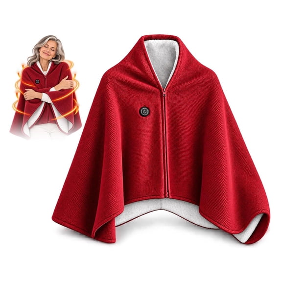 Electric Heated Shawl Blanket for Women, Wearable Heated Cape Wrap with Zipper & Sherpa Lining, USB Rechargeable Winter Body Warmer Throw, Soft Fleece Heated Poncho, Warm Gift for Mom Elderly