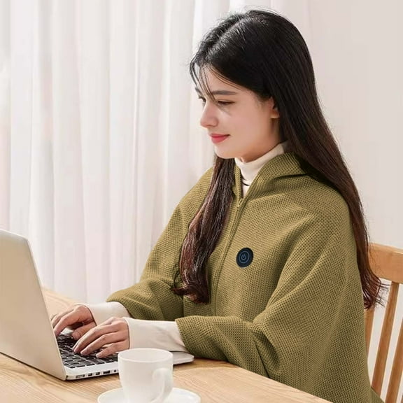 Electric Heated Shawl USB Heated Throw Blanket 150x75cm Wearable Portable Zipper Wrap for Home Office Travel 1Pcs Green Rkxzt