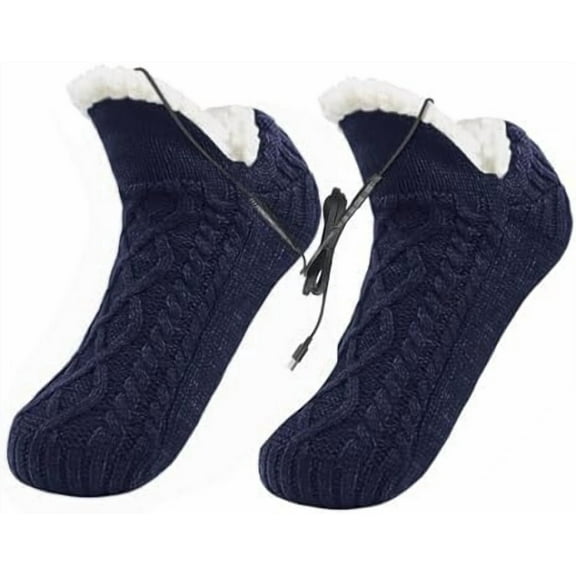 Electric Heated Socks Knitwear Cotton Heated Thermal Socks for Men & Women Rechargeable Foot Warmers for Skiing Motorcycle Riding Hunting and Outdoor Adventures Navy