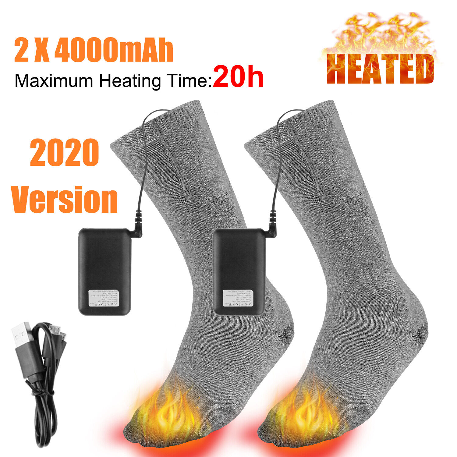 Electric Heated Socks Rechargeable Battery Winter Men Warm Skiing ...