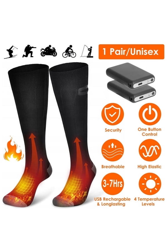Electric Heated Socks for Men Women Battery Powered Heated Socks Rechargeable Feet Warmer with 4 Temperature Levels Indoor Outdoor Machine Washable