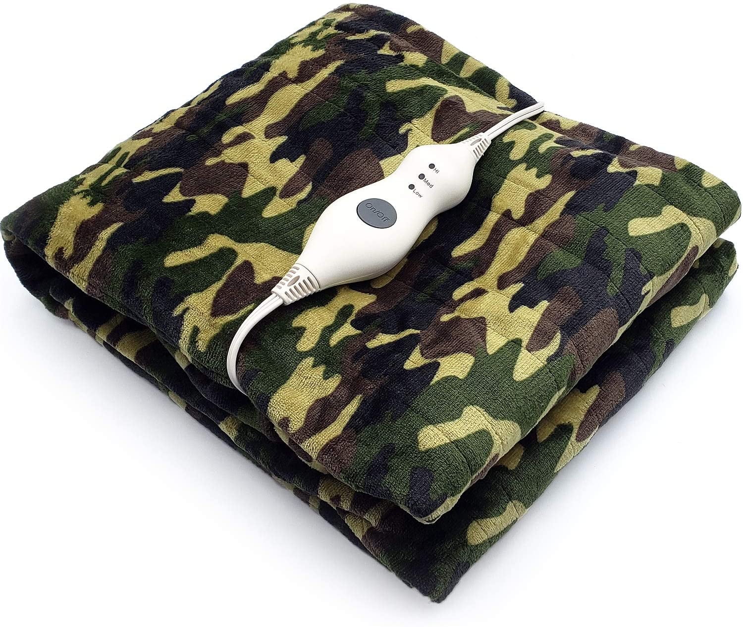 Electric Heated Throw Blanket 50" x 60" , 4 Hours Auto Shut-Off, Fast Warming, Full-Body Comfort, Luxuriously Soft, Machine Washable, Camo