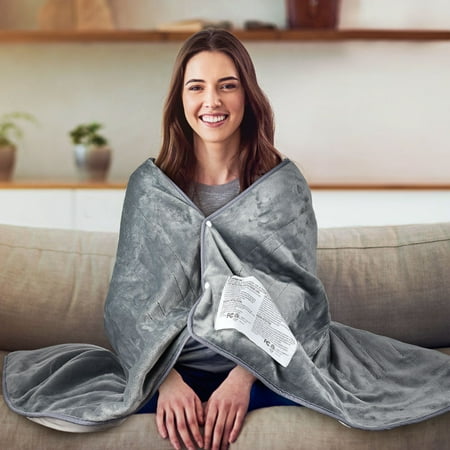 Electric Heated Throw Blanket, 50" x 60" Heating Blanket, Auto Shut Off, Virtually Zero EMF, 10 Heating Setting, ETL Certification, Machine Washable, Grey 50" x 60"